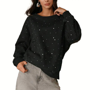 <b>Women</b> Autumn Designer Printed Knitted Rhinestone Sweatshirt Premium Quality Shiny <b>Top</b> Front Logo Eco-Friendly Breathable Stylish - Product Image 4