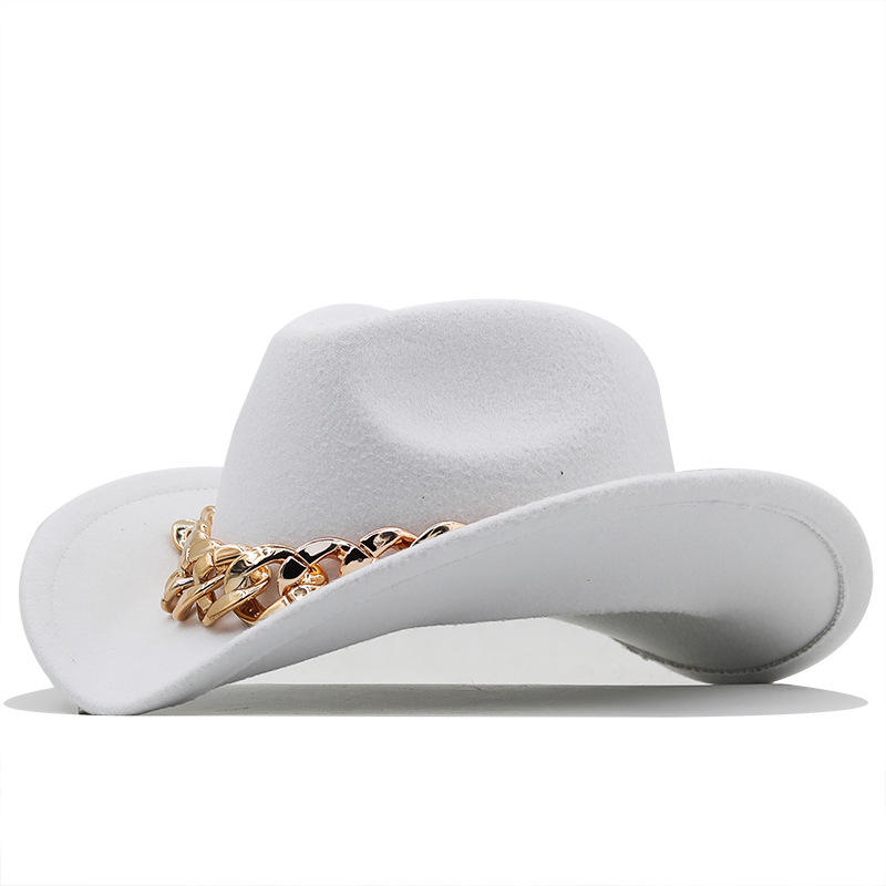 Fashion Women Unisex 11 Colors Felt Cowgirl Hat Women's Western Cattlemen  Womens Cowboy Hats With Metal Chain