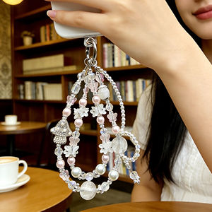 Sangle <span class=keywords><strong>de</strong></span> téléphone <span class=keywords><strong>de</strong></span> luxe en perles roses, un accessoire indispensable pour les filles, design élégant - Product Image 3