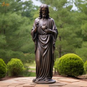 Cuore sacro di decorazione cristiana 3d cuore sacro statua di Kreuz Antike Kreuz bronzo Christus nel mondo statua di gesus - Product Image 1