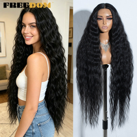 Wig Sintetis Rebecca Lace Front untuk Wanita, Wig Keriting Panjang 42 inci, Wig Deep Part, Wig Transparan Hitam Ginger untuk Cosplay, Pengiriman Lokal AS