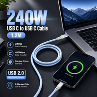Câble de charge rapide USB C 240W 1,2M 5A PD Charge rapide USB 2.0 Cordon de données USB-C tressé en nylon OEM ODM Petites commandes acceptées