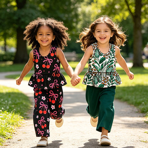 Completo Casual Due Pezzi per <span class=keywords><strong>Bambine</strong></span>, Stampa Personalizzata, Morbido e Confortevole, Abbigliamento Quotidiano per Bambini - Product Image 1