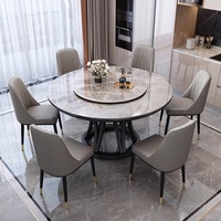 Ensemble table et chaises de salle à manger circulaire en pierre frittée brillante, léger et luxueux, moderne, 6 places, mobilier de maison