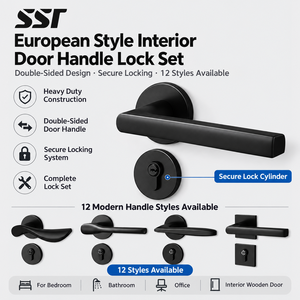 Manijas de Puerta Interiores Ambidiestras de Diseño Europeo Reforzado con Cerradura de Seguridad y Pestillo - Juego de Manijas de Puerta Duraderas - Product Image 1