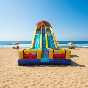 Toboggan aquatique gonflable commercial certifié à trois voies en PVC, château gonflable pour la plage et le plaisir estival des enfants et des adultes - Product Image 1