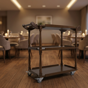Chariot de service de luxe à 3 niveaux en bois pour hôtel, chariot roulant pour la distribution de nourriture et de boissons, idéal pour la maison, le bar, le restaurant, la chambre et la salle de bain - Product Image 3