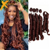 X-TRESS Cheveux pré-étirés Auburn Brown French Curl pour tresses, extensions de cheveux bouclés ondulés pour tresses au crochet, extensions de cheveux rebondissantes