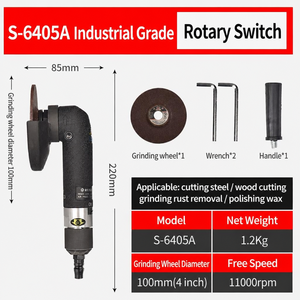 SANERPRO Smerigliatrice Angolare Pneumatica Industriale con Interruttore Rotante, 11000 giri/min, Leggera 1,2 kg, Disco da 100 mm, 0,3 CFM, Taglio 2 mm, S-6405A - Product Image 2