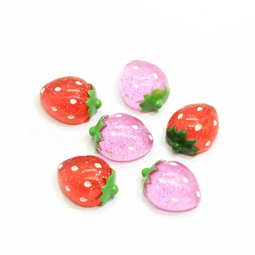 100Pcs Resin Glitter Rood Roze Aardbei Cabochons Voor Mobiele Telefoon Haar Pin Decoratie