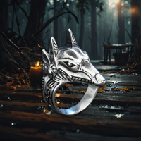 Punk Anubis égyptien croix bête anneau rétro loup Knuckle anneau en acier inoxydable argent plaqué animaux bijoux