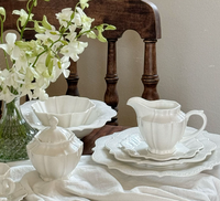 Vaisselle en céramique royale de luxe, style moderne, durable, écologique, tasse à café, soucoupe, bol, pot à lait, pot à sucre, assiette