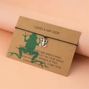 Hip Hop Frog Charm Bracelets with Make a Wish Card I SAID A HIP HOP Black String Bead Bangle Bracelet