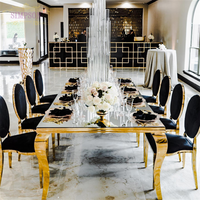 Table de salle à manger moderne en acier inoxydable pour 10 personnes, idéale pour les banquets de mariage en extérieur et les événements en salon d'hôtel