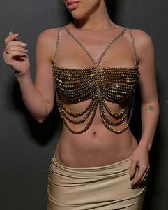 Top Brillante con Cuentas de Color Caramelo para Fiesta y Club, Ropa 2025, Top sin Mangas con Cadenas Corporales - Product Image 6
