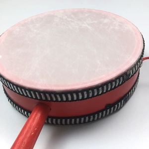Wholesale Red Lacquer Solid Wood Handle Rattle <b>Drum</b> With Double-sided Natural Texture For Calming Newborn - Product Image 2