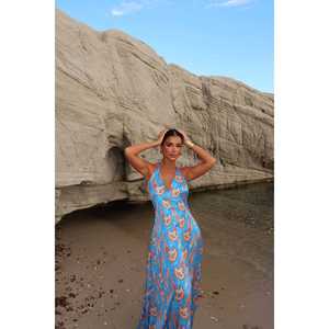 Vestido de Playa Tipo Bikini Largo sin Espalda Louella Blue con un Atractivo Tono Azul - Product Image 3