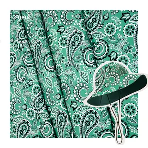 Custom Low Moq Digital Printing Ethnic Botanical Green Paisley 100% Cotton canvas Fabric 250gsm for Hat