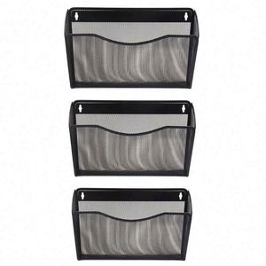 Wall Mounted Detachable 3 Tiers Hanging <b>File</b> Organizer Metal Mesh Magazine Document Holder With Screws - Product Image 1