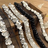 Bordure en maille perlée et sequins cousue main, 1,5 cm, en stock, directement de l'usine, pour vêtements, robes de mariée, appliques et accessoires DIY