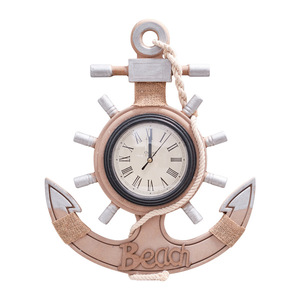 Mediterranean Style Anchor <b>Wall</b> <b>Clock</b> Wooden Ship Wheel <b>Silent</b> Battery Powered Living Room Home Decor - Product Image 4