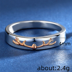 Set di Anelli Moda a Forma di Corna di Cervo, Bicolore in Rame e Zirconi, Gioielli Eleganti e Moderni, Idea Regalo - Product Image 5