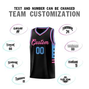 Uniforme Deportivo Personalizado con Diseño de Estrellas en Azul-Rosa y Polvo Negro para Baloncesto - Product Image 3