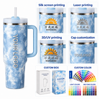 Gobelet isotherme en acier inoxydable 304 à double paroi de 40 oz, personnalisé, tie-dye, avec couvercle, paille et poignée, idéal pour les voyages - Vente en gros