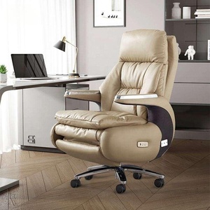 Fauteuil de <span class=keywords><strong>bureau</strong></span> exécutif ergonomique en cuir blanc de luxe, confortable, inclinable et pivotant, idéal pour PDG, managers et usage domestique - Product Image 3