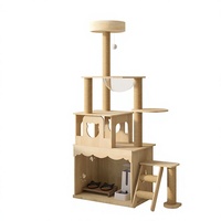 Structure d'escalade pour chat en bois massif intégrée avec armoire de rangement pour litière, design gain de place, lit pour chat de style capsule spatiale