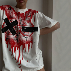 Hot-selling Tie Dye Graffiti Print Women Short Sleeve Graphic T Shirts Vintage Loose T Shirt Clothes Aesthetic <strong>Emo</strong> <strong>Tops</strong> - Product Image 3