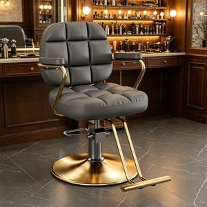 Sillón de Barbería Moderno con Asiento de Cuero Sintético, Estructura de Acero Inoxidable, Base Redonda con Altura Ajustable Hidráulica, Mueble de Salón - Product Image 3