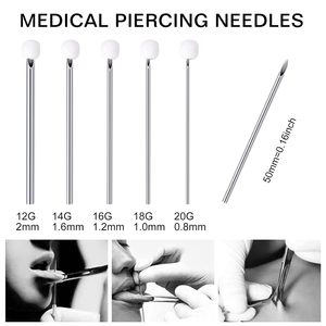 Aiguilles de perçage jetables pour tatouage, 100 pièces/boîte, tailles 10/12/14/16/18/20G, pour perçage corporel, oreille, nez, lèvre, permanent - Product Image 3