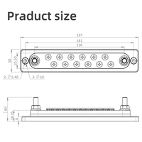 Barre de distribution robuste 250A en cuivre T2 nickelé, 2+12 bornes M8 en acier inoxydable pour système solaire, camping-car, camion, bateau