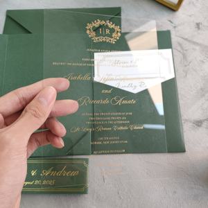 Dark Green Trifold Hardcover Wedding Invitation Set Elegant clear Acrylic and RSVP Card Faire <strong>Part</strong> De Mariage Luxe Modern Invite - Product Image 4