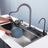 Évier de cuisine multifonctionnel à grande capacité avec écran LED numérique et cascade, pour le lavage des légumes de ferme, avec fonction de lavage des tasses