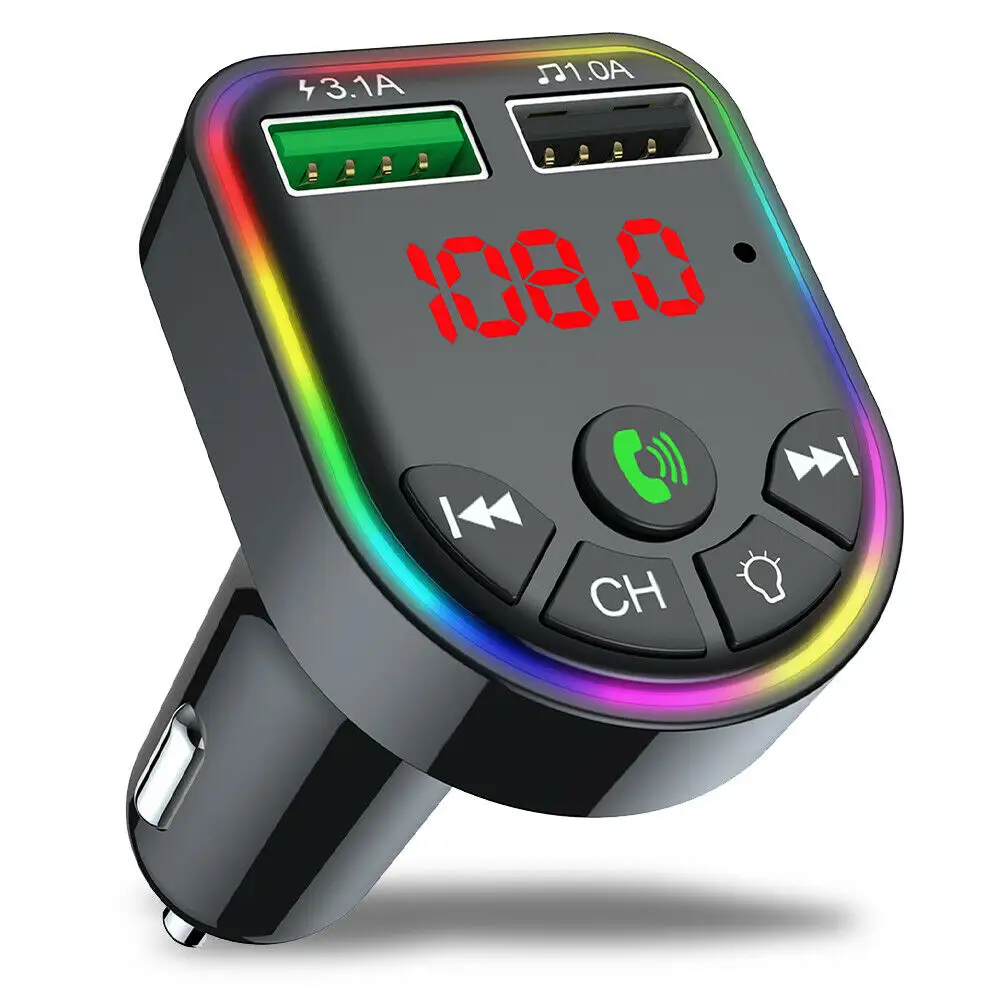 BT 5,0 беспроводной автомобильный FM-передатчик MP3-плеер 2USB автомобильное зарядное устройство комплект RGB свет