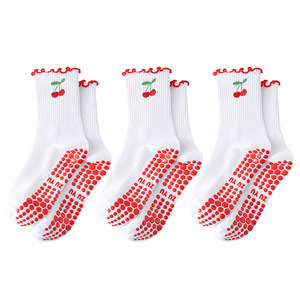 Ankle Anti slip Ruffle Design Embroidery Custom logo Cotton Girls Silicone Ballet <b>Yoga</b> <b>Pilates</b> Grip Socks - Product Image 6