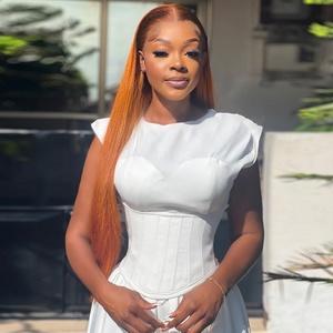 Vestido de Verano 2025 Nuevo Estilo Europeo Americano para Mujer, Tejido Liso, Corte A, Espalda Cruzada, Cuello Redondo, Cintura Imperio - Product Image 4