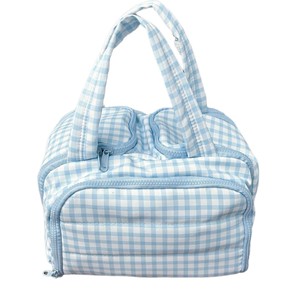 Trousse de toilette de voyage portable pour femme, en polyester, à motif écossais bleu, avec double ouverture large, grande capacité et légère - Product Image 5