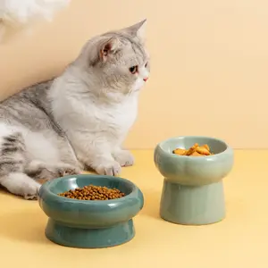 Novo design de venda quente filhotes de gatinho de proteção de pescoço de luxo alimentador elevado tigela de cerâmica para gatos