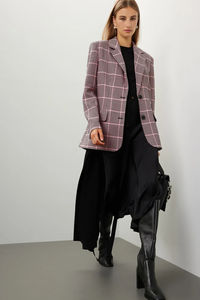 Oem personalizzato piccola giacca da lavoro lavoro con intaglio bavero monopetto maniche lunghe <span class=keywords><strong>rosa</strong></span> pied de poule da donna - Product Image 5