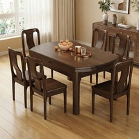 Ensemble table et chaises en bois massif ébène, tabouret de rangement rétractable, table extensible ronde-carrée à double usage pour espaces compacts