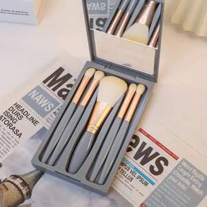 5 pièces cheveux synthétiques doux végétaliens avec miroir taille de voyage en gros marque privée Logo personnalisé ensemble de pinceaux de maquillage - Product Image 2