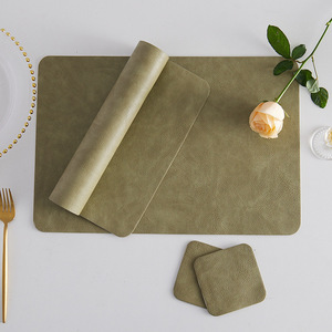 Pu Leather <b>Placemat</b> Heat Insulating Oil Resistant Desktop Mat Solid Color Portable Design <b>For</b> Dining <b>Table</b> Use - Product Image 3