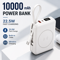 Batterie externe 10000mAh à charge rapide 22.5W, chargeur portable avec câble intégré, charge sans fil, fabricant OEM