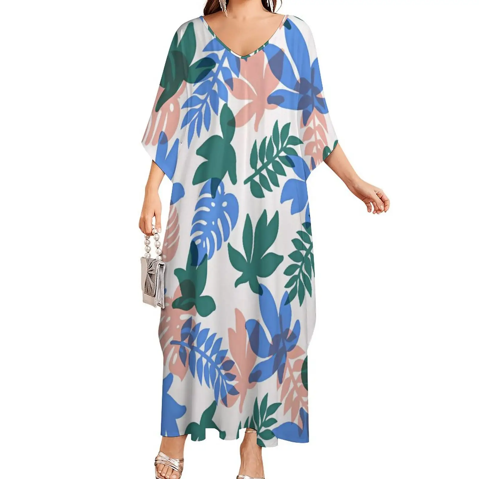 2024 vente chaude lâche décontracté uniforme taille robe personnalisée hawaïen Style tropical col en v femmes robes