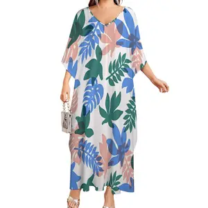 2024 sıcak satış gevşek rahat üniforma boyutu elbise özel hawaii tropikal tarzı v yaka kadın elbiseler