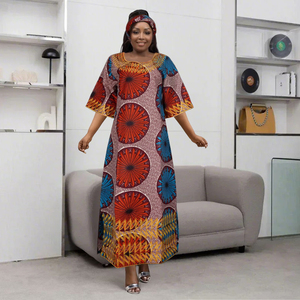 Robe africaine Ankara H&D WS023 pour femmes, robe de mariage traditionnelle africaine <span class=keywords><strong>en</strong></span> tissu <span class=keywords><strong>wax</strong></span> avec écharpe - Product Image 3