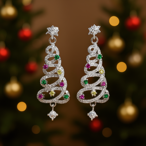 Orecchini di Lusso in Oro Bianco con Diamanti e Smeraldi, Taglio Brillante Rotondo, Diamanti Naturali, Gioielli da Festa per Donne - Product Image 2